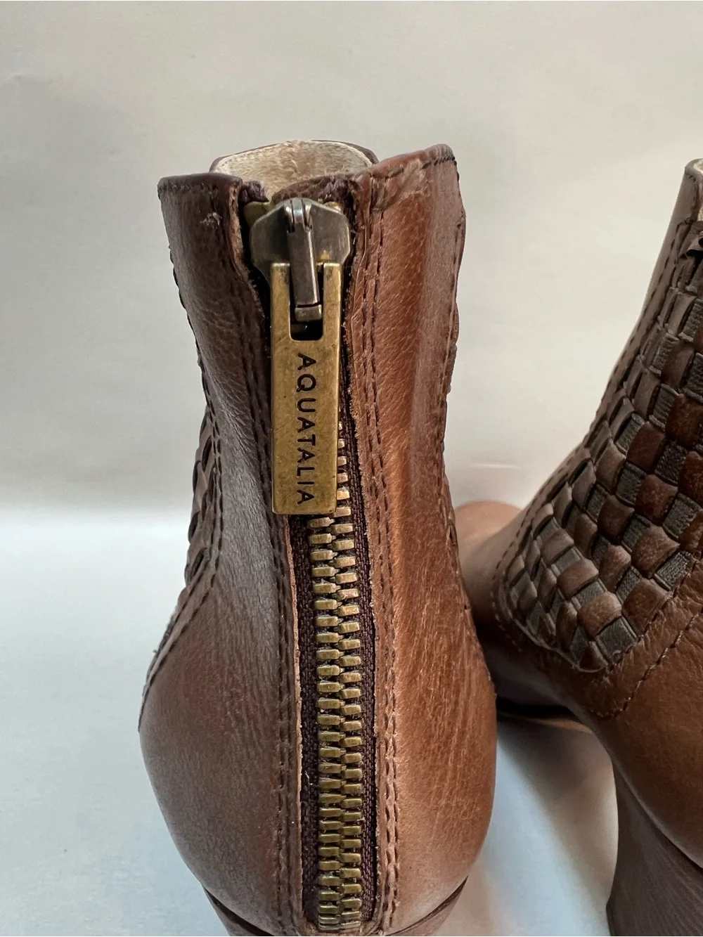 Aquatalia Frannie Boots Women 10 Brown Tan Bootie Chelsea Heel Woven
